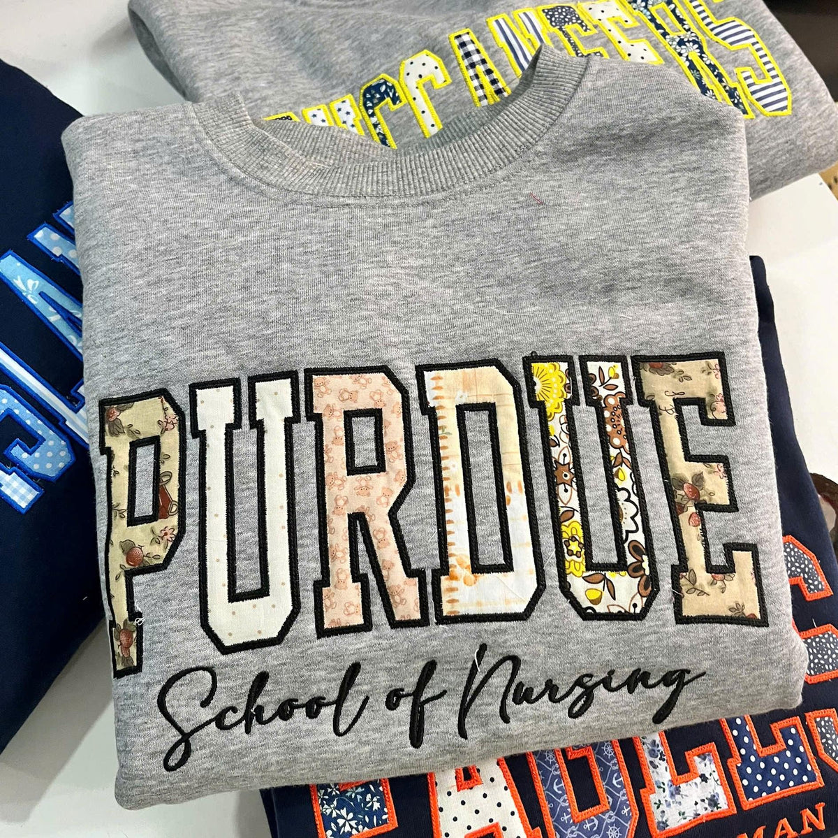 Custom Patchwork Letter Sweatshirt, Personalized Campus Crewneck, Team Name Pullover, School Club Shirt, Mascot Spirit Gift