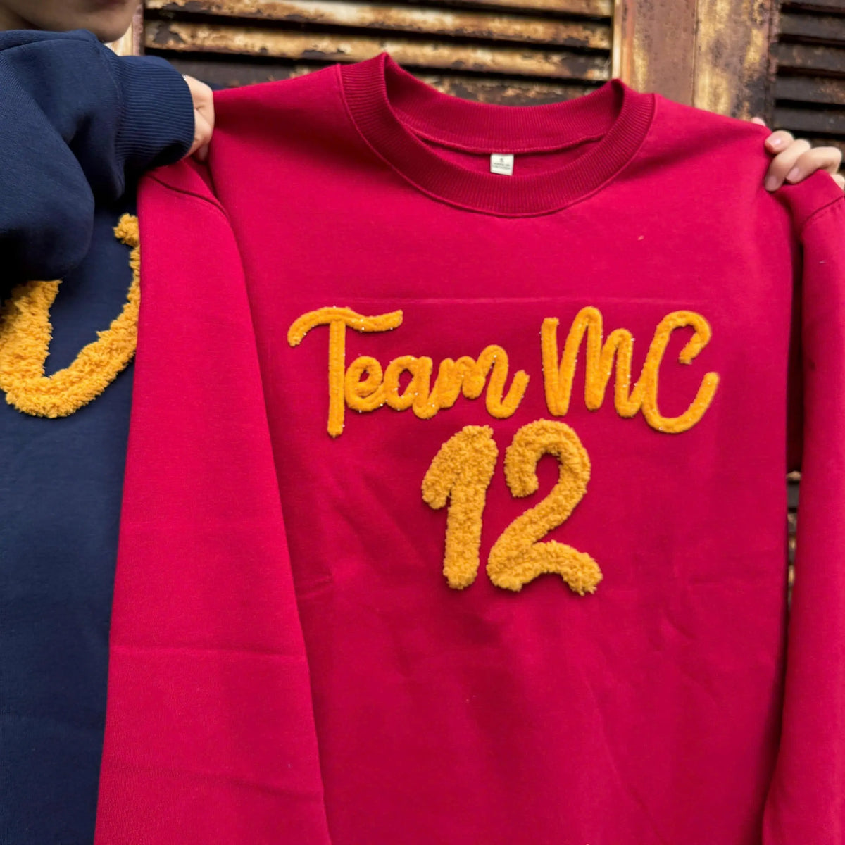 Custom Chenille Name Sweatshirt, Personalized Fuzzy Yarn Crewneck, Team Script Pullover, Mascot Shirt, School Spirit Gift