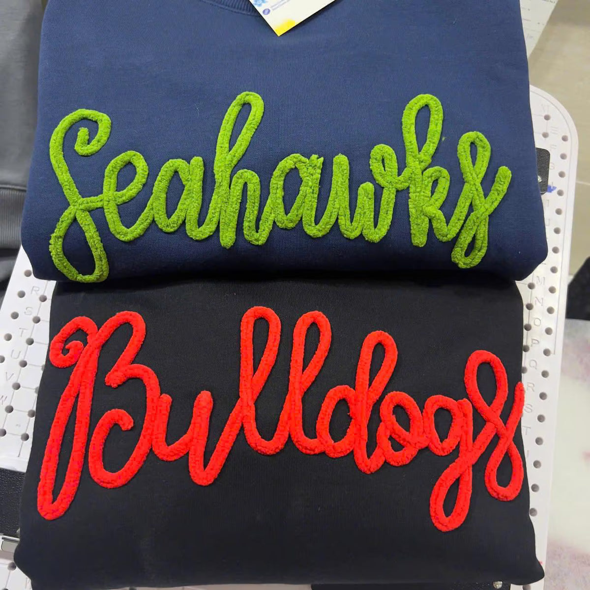 Custom Chenille Team Sweatshirt, Personalized Fuzzy Yarn Embroidered Crewneck, Cheer Sideline Apparel, Player Mom Gift and Game Day Pullover