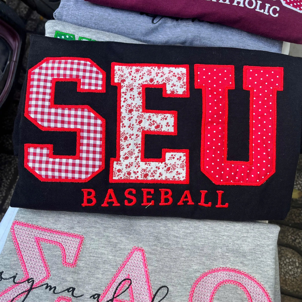 Custom Embroidered Patchwork Applique Sweatshirt, Personalized Football Game Day Crewneck, Tailgate Outfit and Football Fan Gift