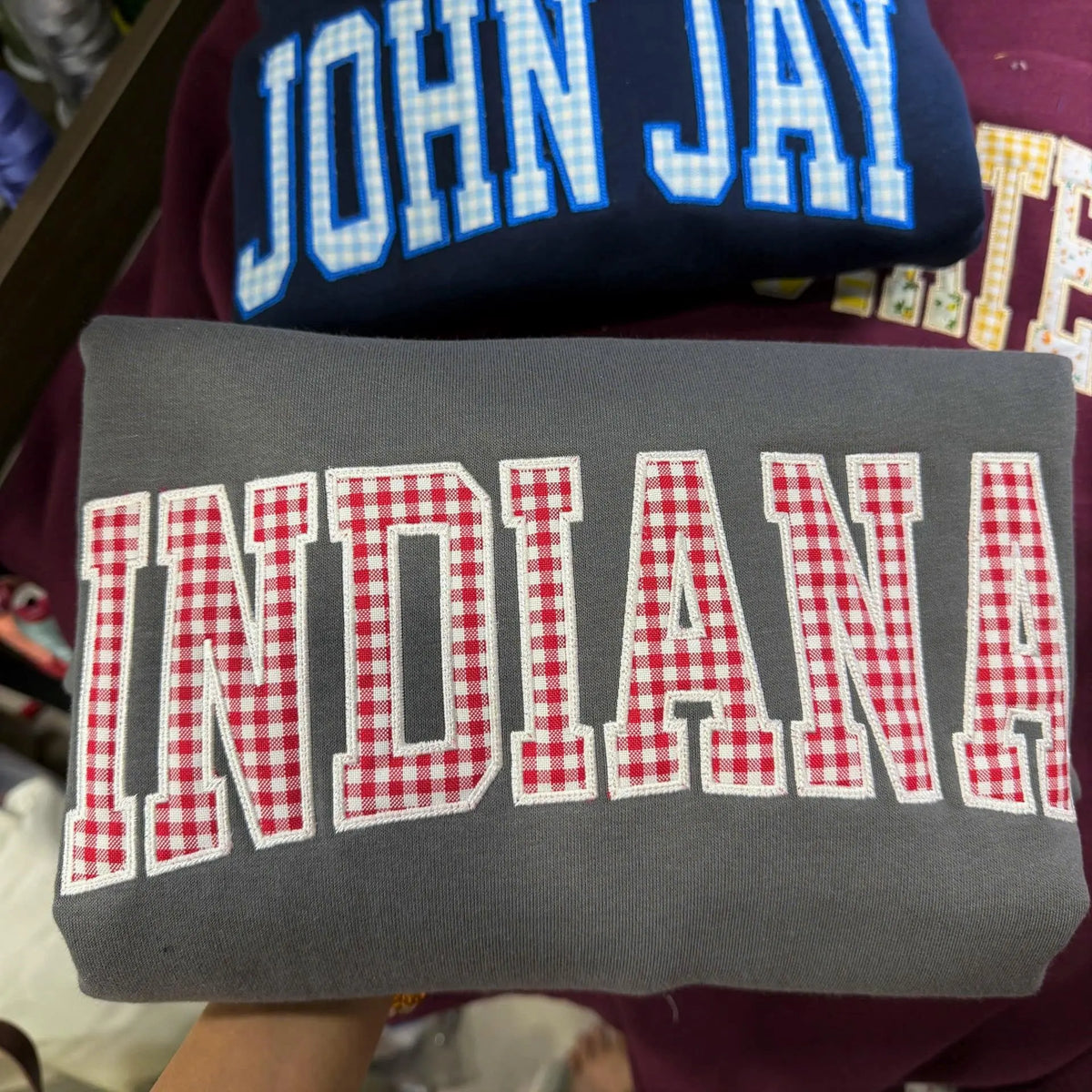 Custom Embroidered Gingham Applique Sweatshirt, Personalized Cheer Squad Crewneck, Preppy Team Apparel, Cheer Camp and Competition Gift