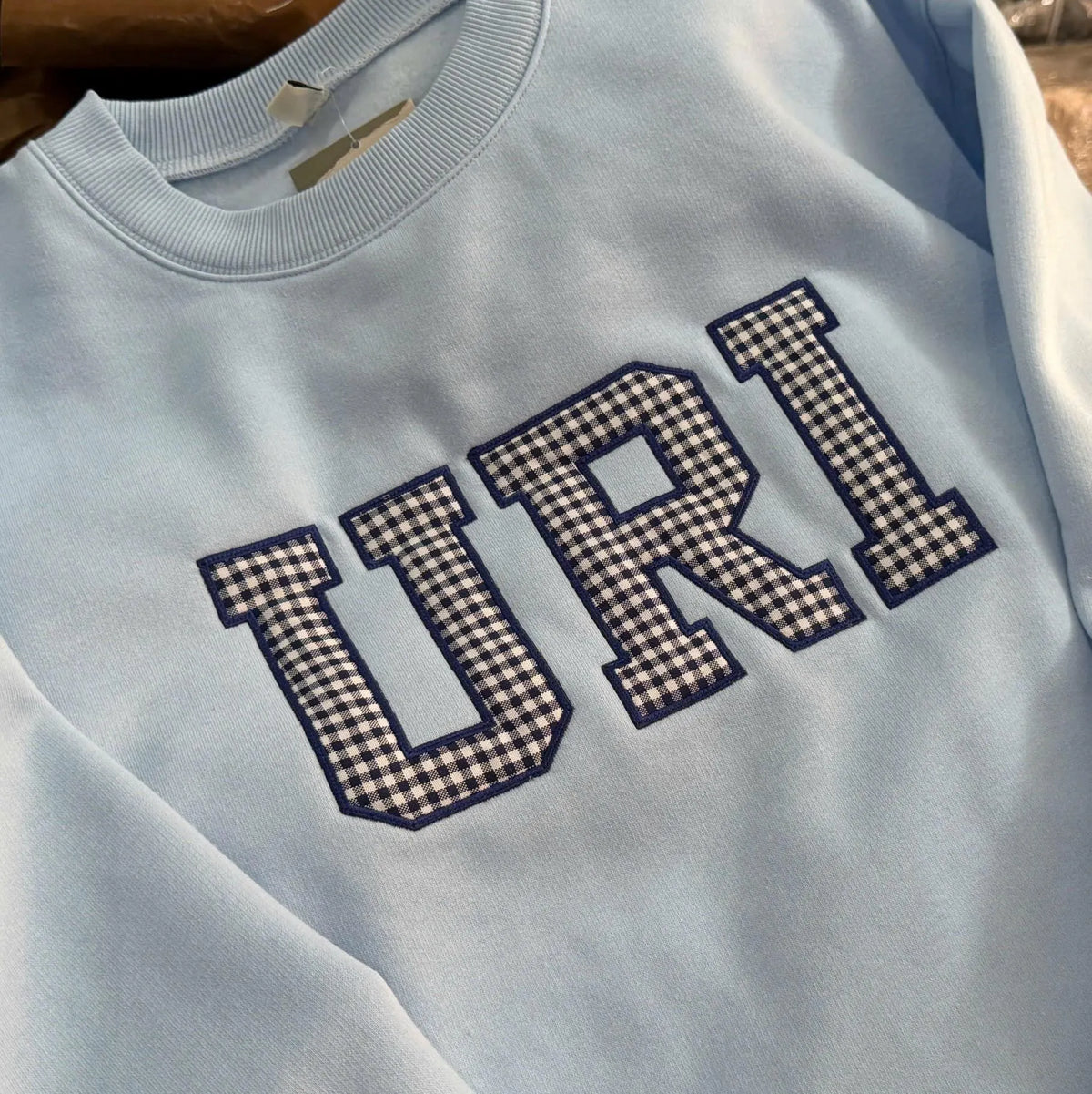 Custom Embroidered Gingham Applique Sweatshirt, Personalized Cheer Squad Crewneck, Preppy Team Apparel, Cheer Camp and Competition Gift