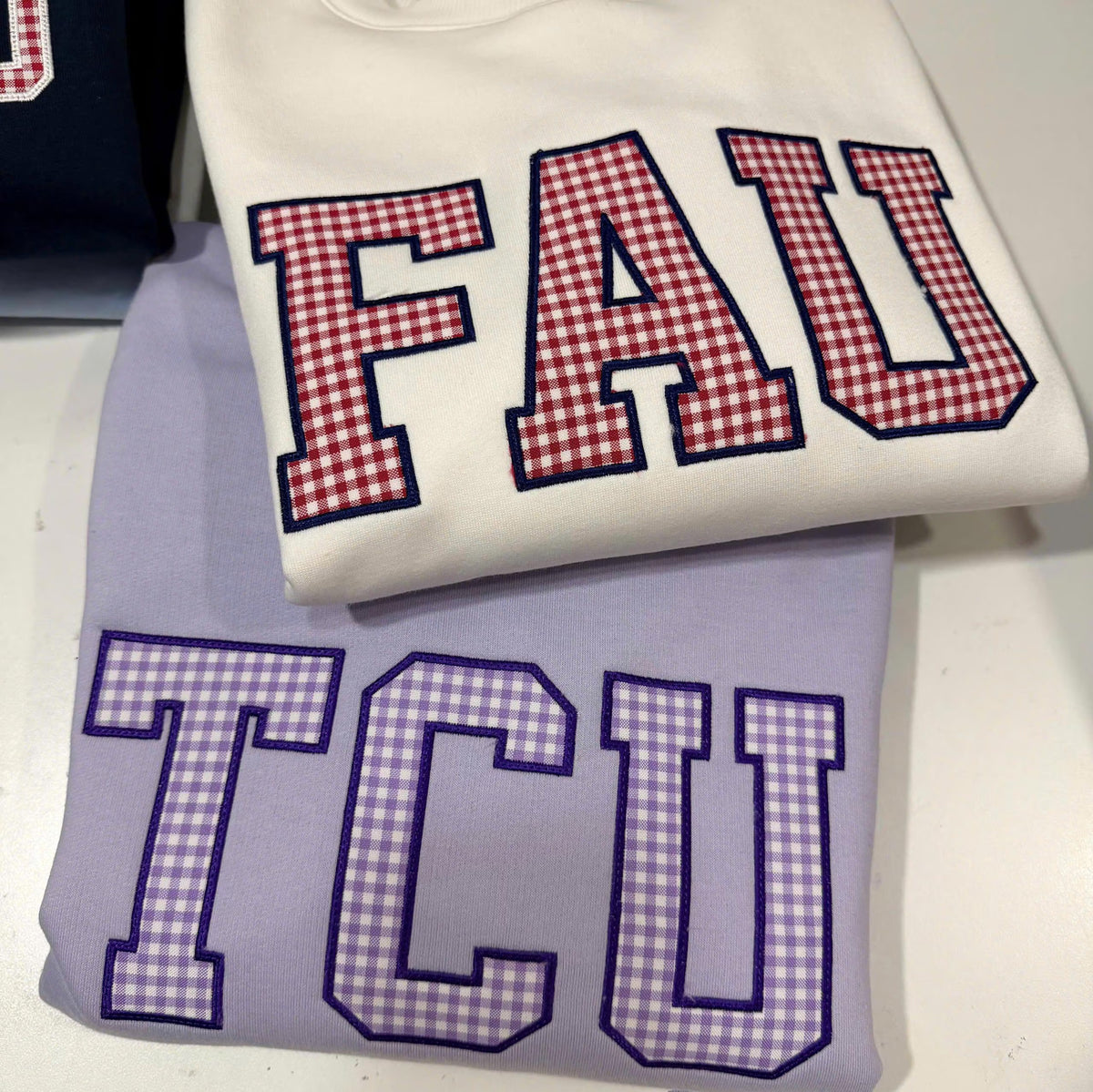 Custom Embroidered Applique Sweatshirt, Personalized Mixed Pattern Varsity Letter Crewneck, Team or Group Pullover Gift
