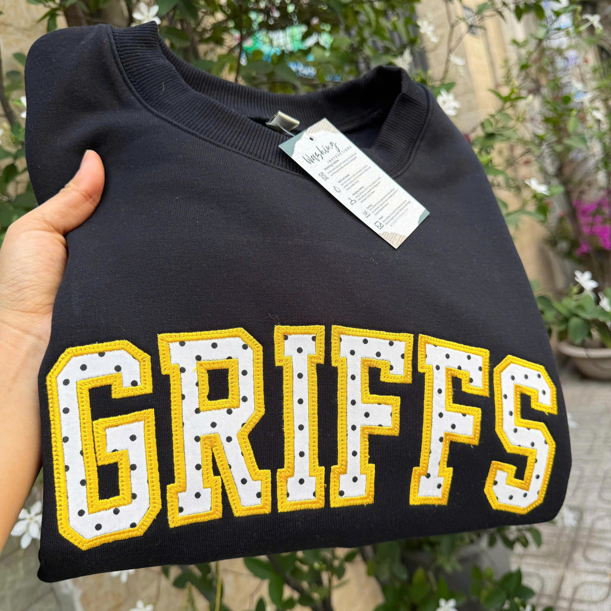 Custom Embroidered Applique Sweatshirt, Personalized Mixed Pattern Varsity Letter Crewneck, Team or Group Pullover Gift