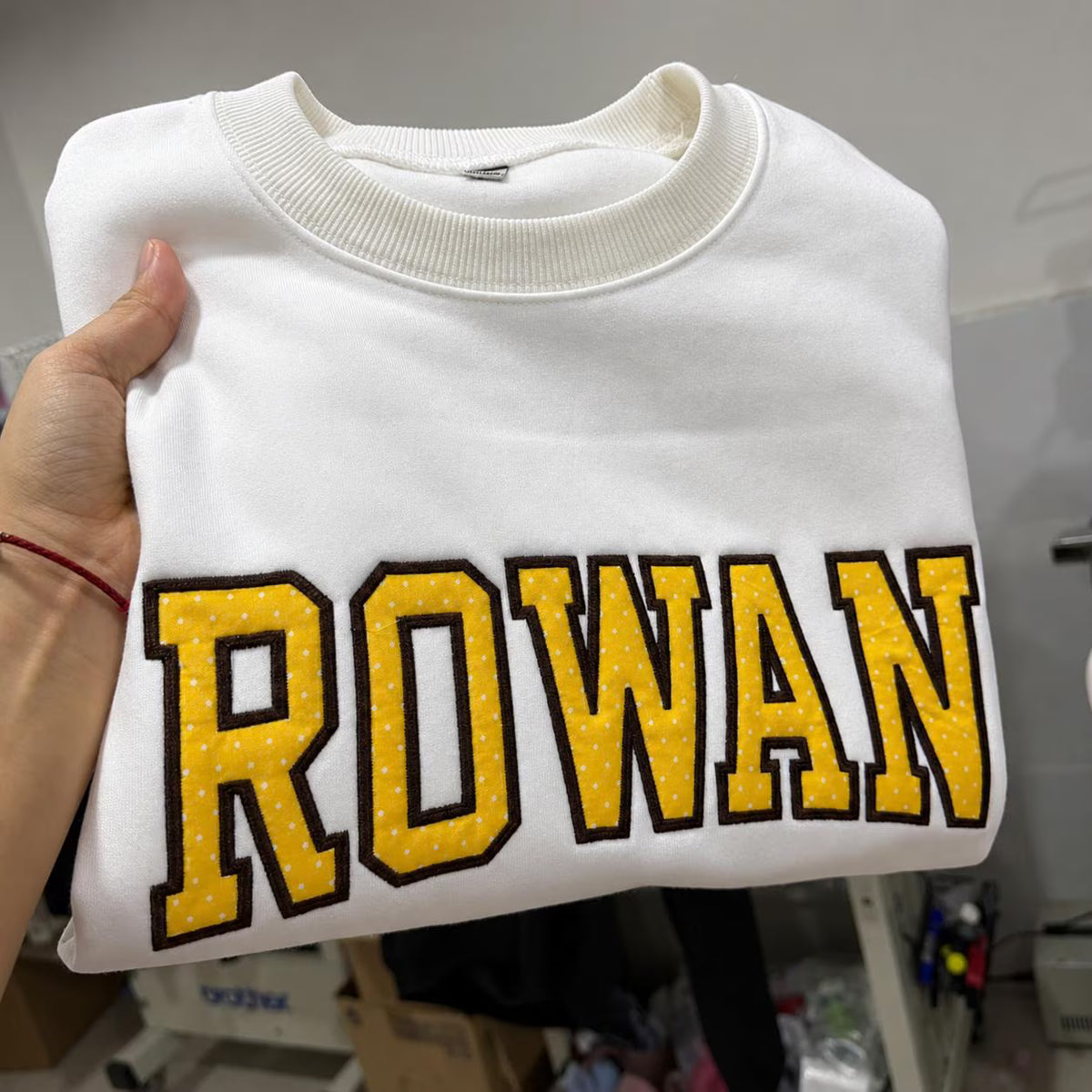 Custom Embroidered Applique Sweatshirt, Personalized Mixed Pattern Varsity Letter Crewneck, Team or Group Pullover Gift