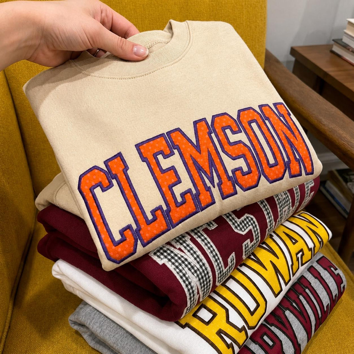 Custom Embroidered Applique Sweatshirt, Personalized Mixed Pattern Varsity Letter Crewneck, Team or Group Pullover Gift