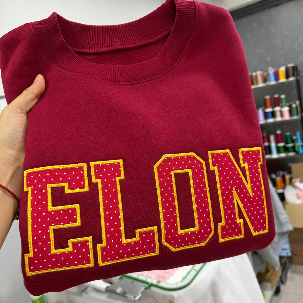 Custom Embroidered Applique Sweatshirt, Personalized Mixed Pattern Varsity Letter Crewneck, Team or Group Pullover Gift