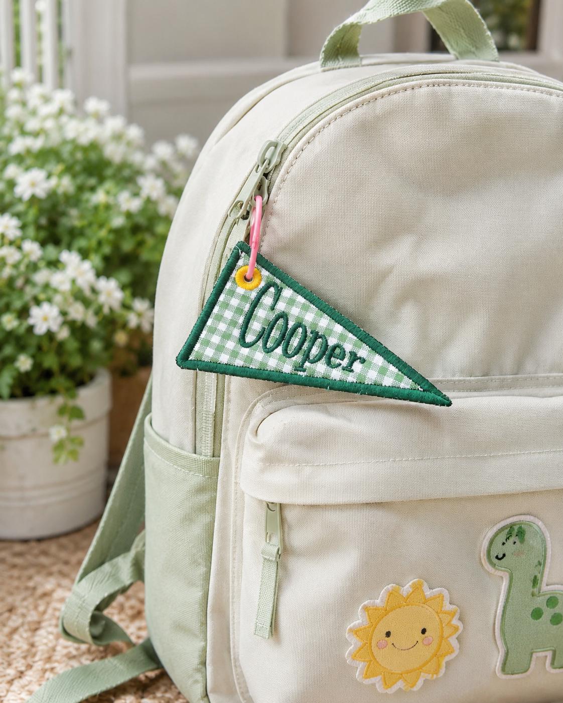 Personalized Embroidered Name Bag Charm, Custom Fabric Backpack Tag, Preppy Coquette Keychain, Floral Gingham Tote Gift for Girls