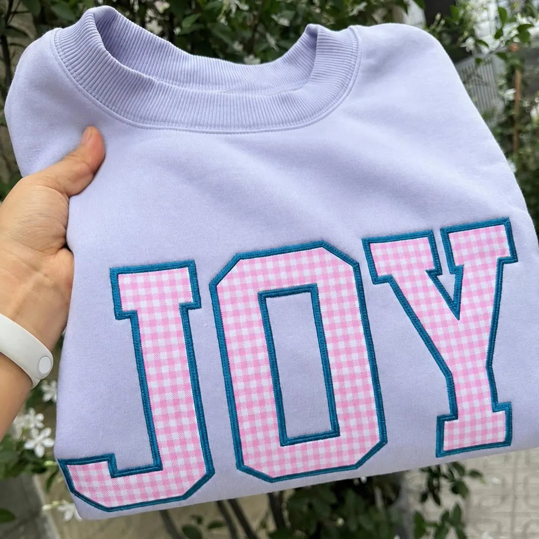 Personalized Embroidered Gingham Applique Sweatshirt, Custom College Letter Crewneck, Alumni School Spirit Gift