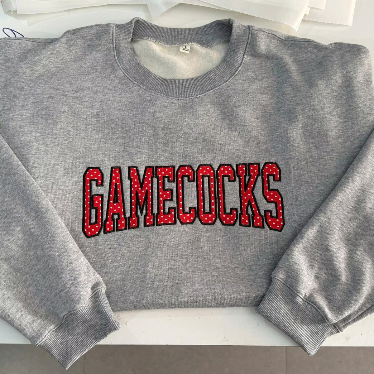 Personalized Mascot Sweatshirt, Custom Polka Dot Applique Crewneck, Collegiate Letter Sweater, Team Name Pullover Gift