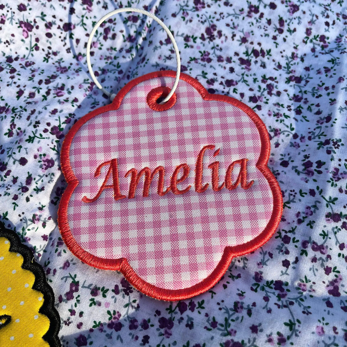 Scalloped Bag Tag, Custom Embroidered Fabric Name Charm, Personalized Luggage Identifier, Dance Bag Accessory, Bridal Party Gift