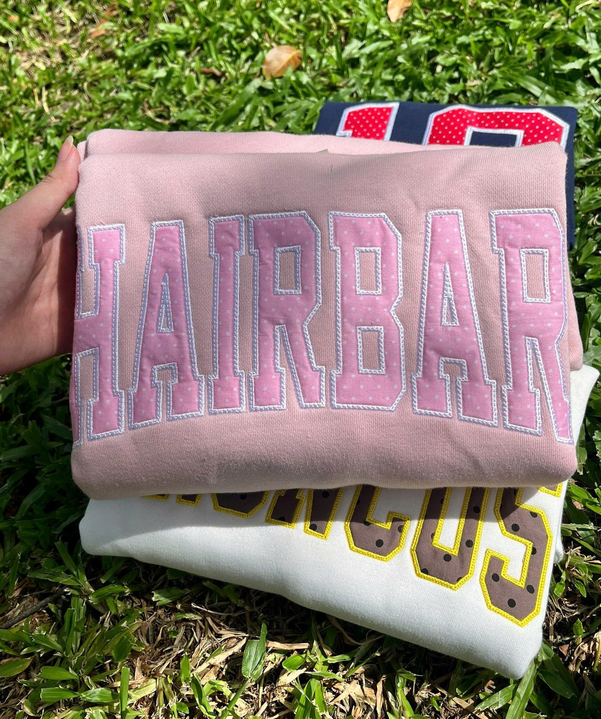 Personalized Varsity Shirt or Sweatshirt, Custom Gingham Polka Dot Applique Top, School Spirit Tee, Mascot Gift