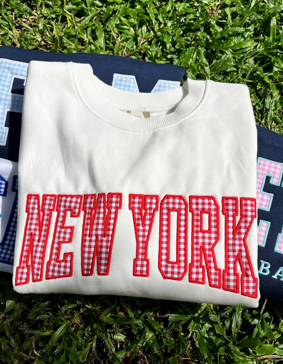 Personalized Varsity Shirt or Sweatshirt, Custom Gingham Polka Dot Applique Top, School Spirit Tee, Mascot Gift