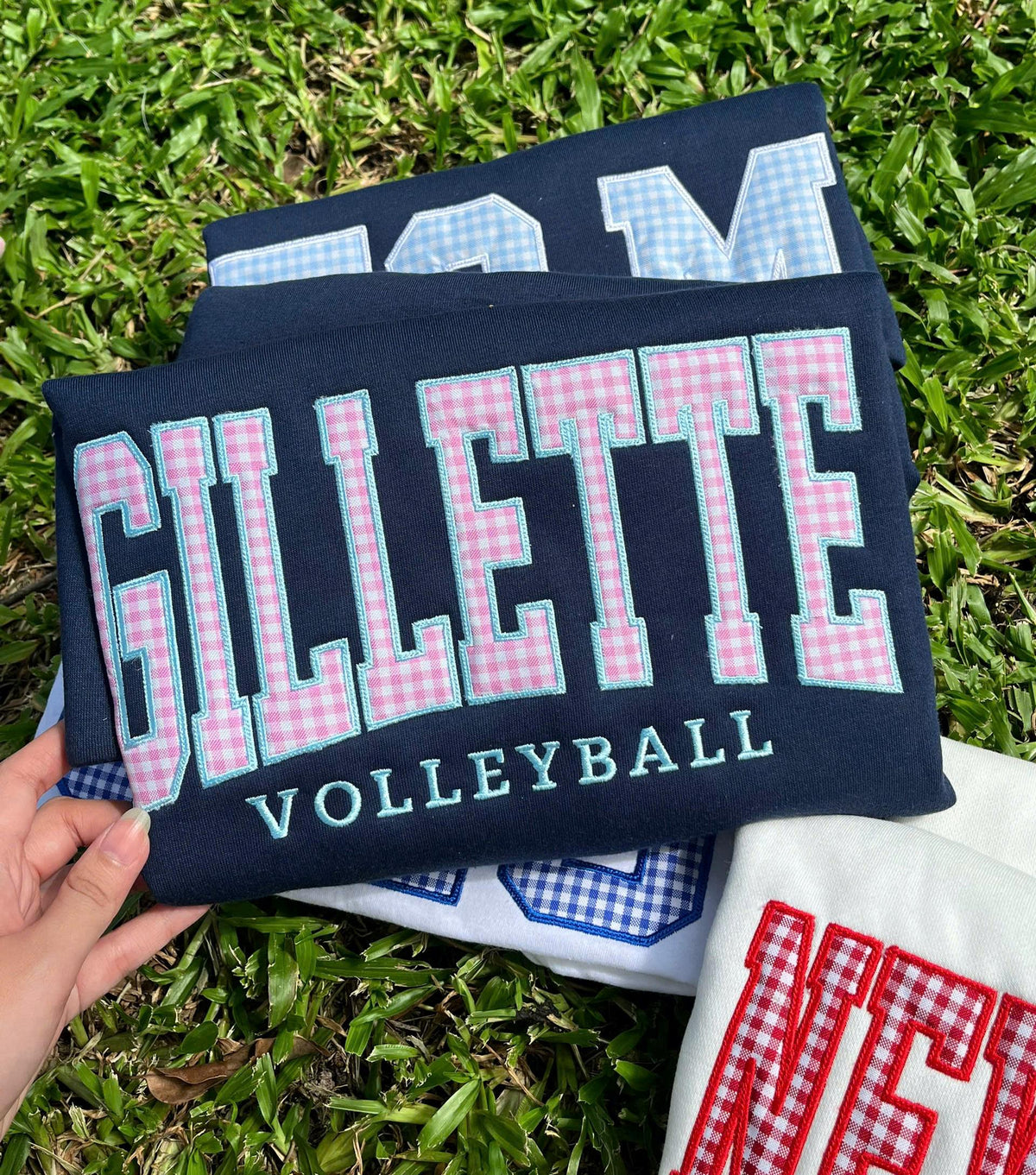 Personalized Varsity Shirt or Sweatshirt, Custom Gingham Polka Dot Applique Top, School Spirit Tee, Mascot Gift