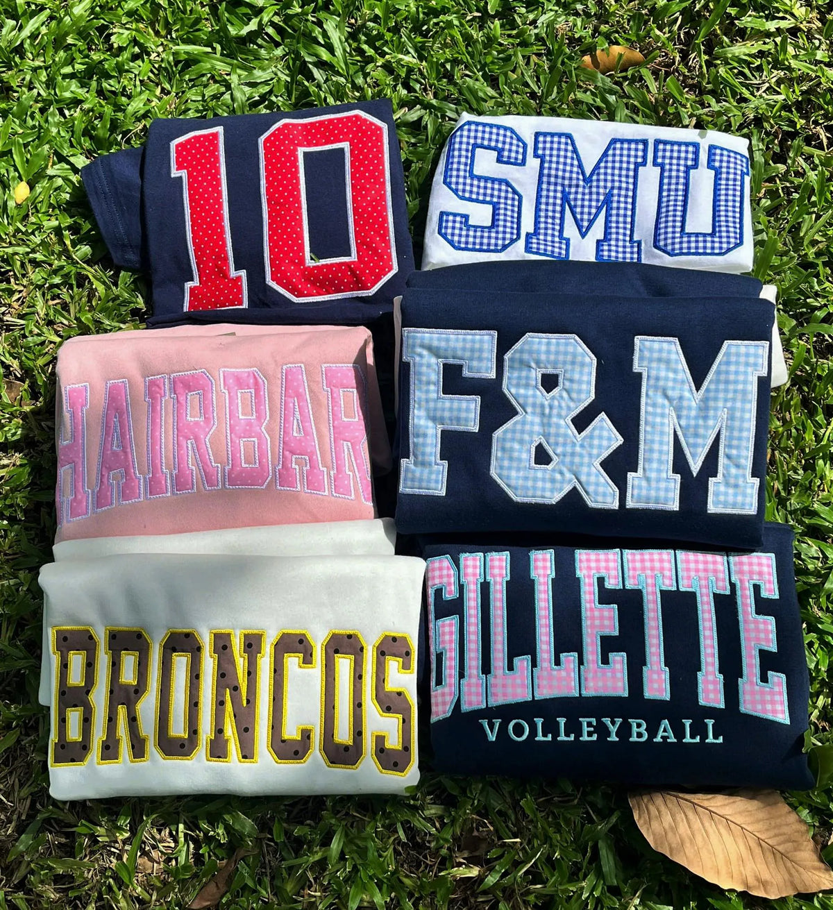 Personalized Varsity Shirt or Sweatshirt, Custom Gingham Polka Dot Applique Top, School Spirit Tee, Mascot Gift