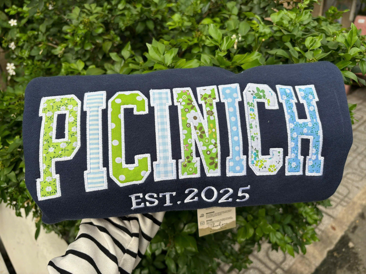 Custom Patchwork School Sweatshirt, Embroidered Applique Crewneck, Personalized Cheer Music Club Shirt, Mascot Pullover Gift