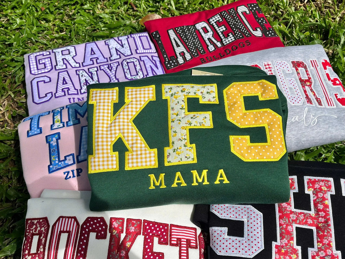 Personalized Varsity Shirt or Sweatshirt, Custom Patchwork Applique Top, Embroidered Team Name Club Sorority Gift
