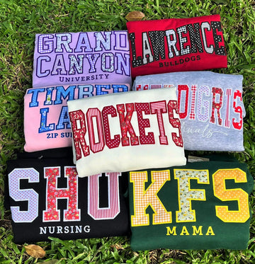 Personalized Varsity Shirt or Sweatshirt, Custom Patchwork Applique Top, Embroidered Team Name Club Sorority Gift