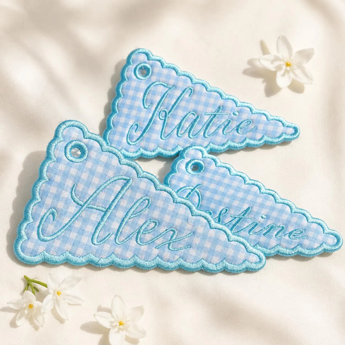 Personalized Pennant Bag Charm, Custom Embroidered Name Tag, Gingham Backpack Keychain, Coquette Preppy Purse Charm Gift