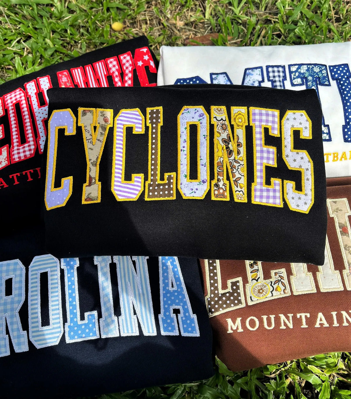 Custom Collegiate Sweatshirt, Personalized Varsity Crewneck, Patchwork Applique Pullover, Campus Style Gift, Alumni Spirit Top