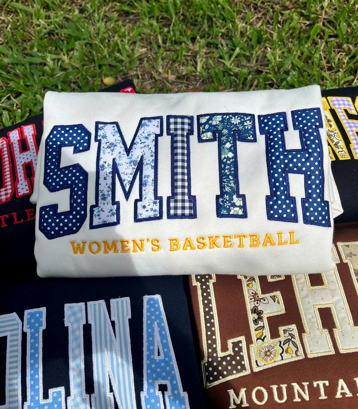 Custom Collegiate Sweatshirt, Personalized Varsity Crewneck, Patchwork Applique Pullover, Campus Style Gift, Alumni Spirit Top