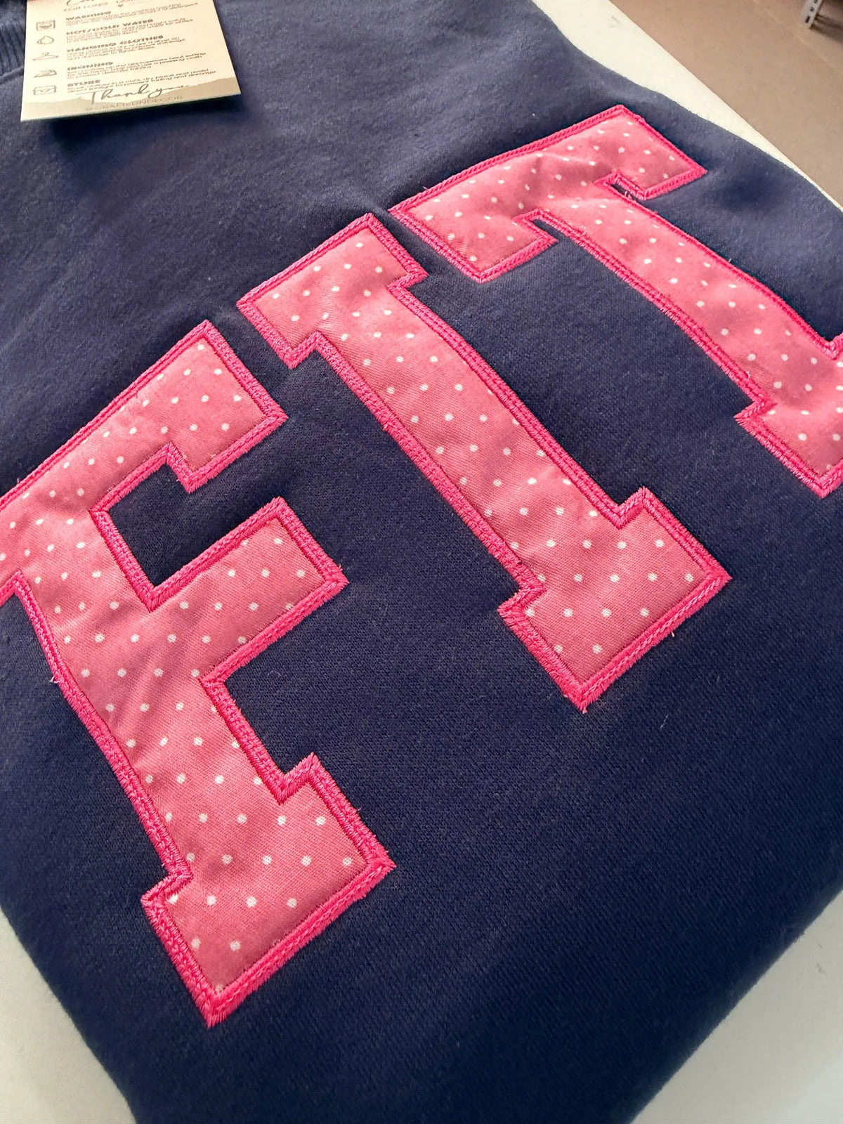 Custom Embroidered Polka Dot Applique Sweatshirt, Personalized College Name Crewneck, Alumni Game Day Campus Spirit Gift