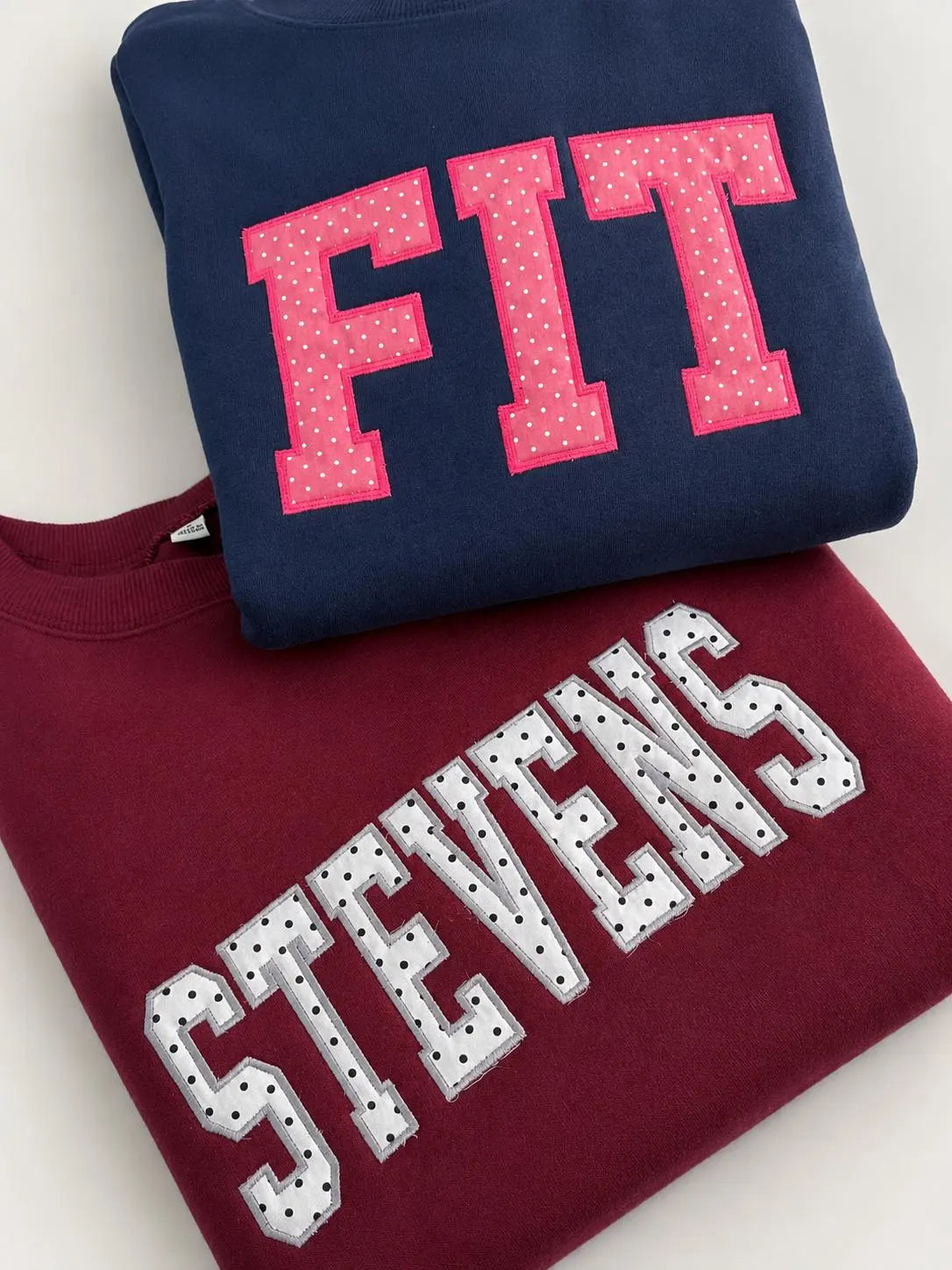 Custom Embroidered Polka Dot Applique Sweatshirt, Personalized College Name Crewneck, Alumni Game Day Campus Spirit Gift