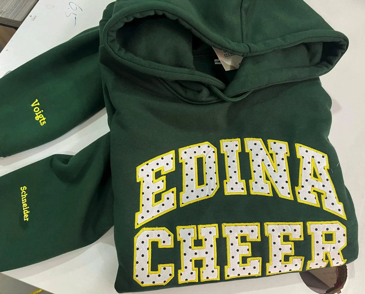Custom Mascot Sweatshirt, Personalized School Spirit Crewneck, Polka Dot Applique Embroidered Team Name Sweater, Cheer Gift