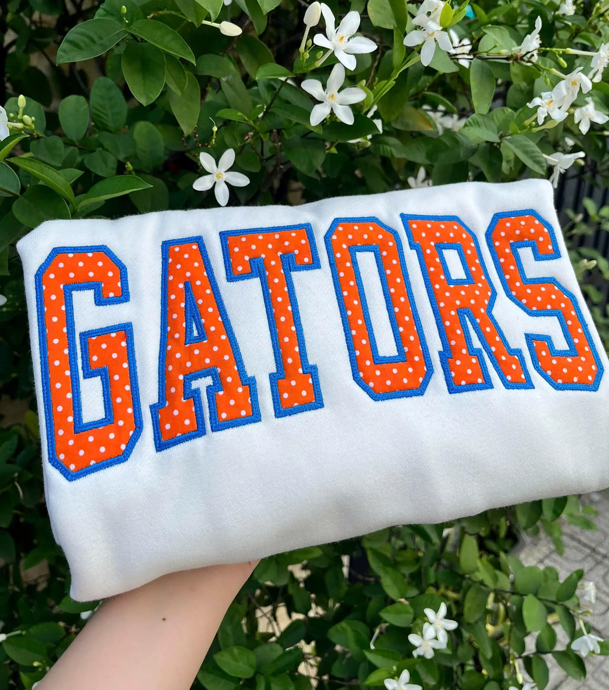 Custom Mascot Sweatshirt, Personalized School Spirit Crewneck, Polka Dot Applique Embroidered Team Name Sweater, Cheer Gift