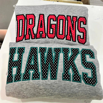 Custom Mascot Sweatshirt, Personalized School Spirit Crewneck, Polka Dot Applique Embroidered Team Name Sweater, Cheer Gift