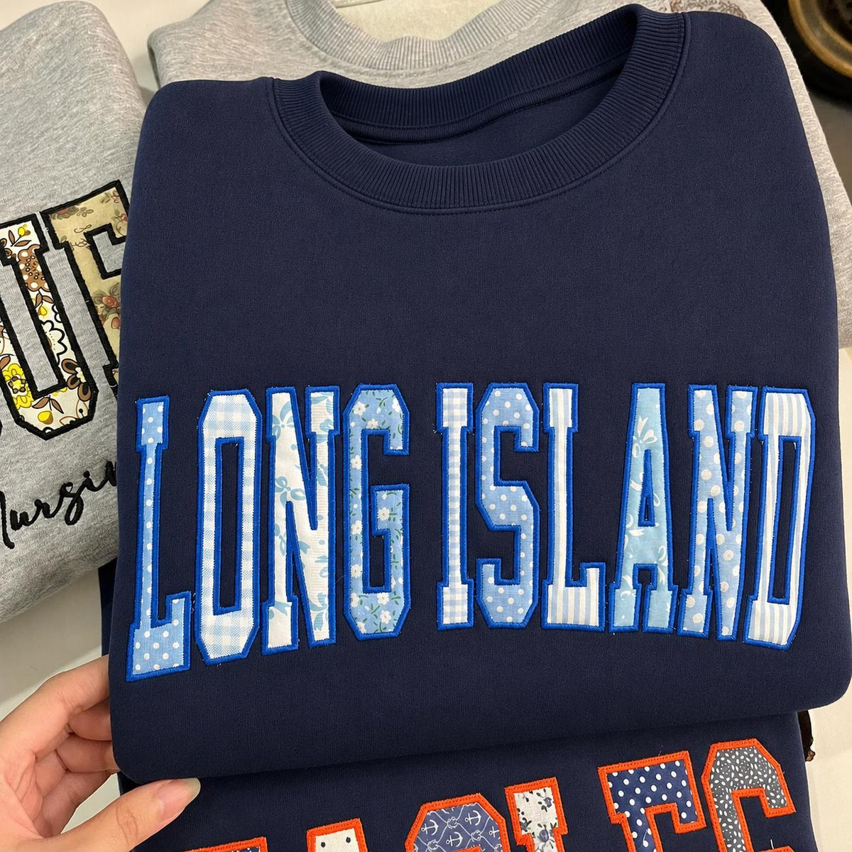 Custom Patchwork Letter Sweatshirt, Personalized Campus Crewneck, Team Name Pullover, School Club Shirt, Mascot Spirit Gift