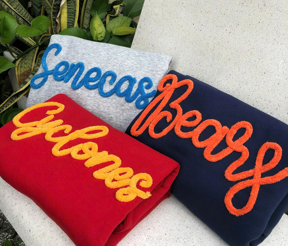 Custom Chenille Name Sweatshirt, Personalized Fuzzy Yarn Crewneck, Team Script Pullover, Mascot Shirt, School Spirit Gift
