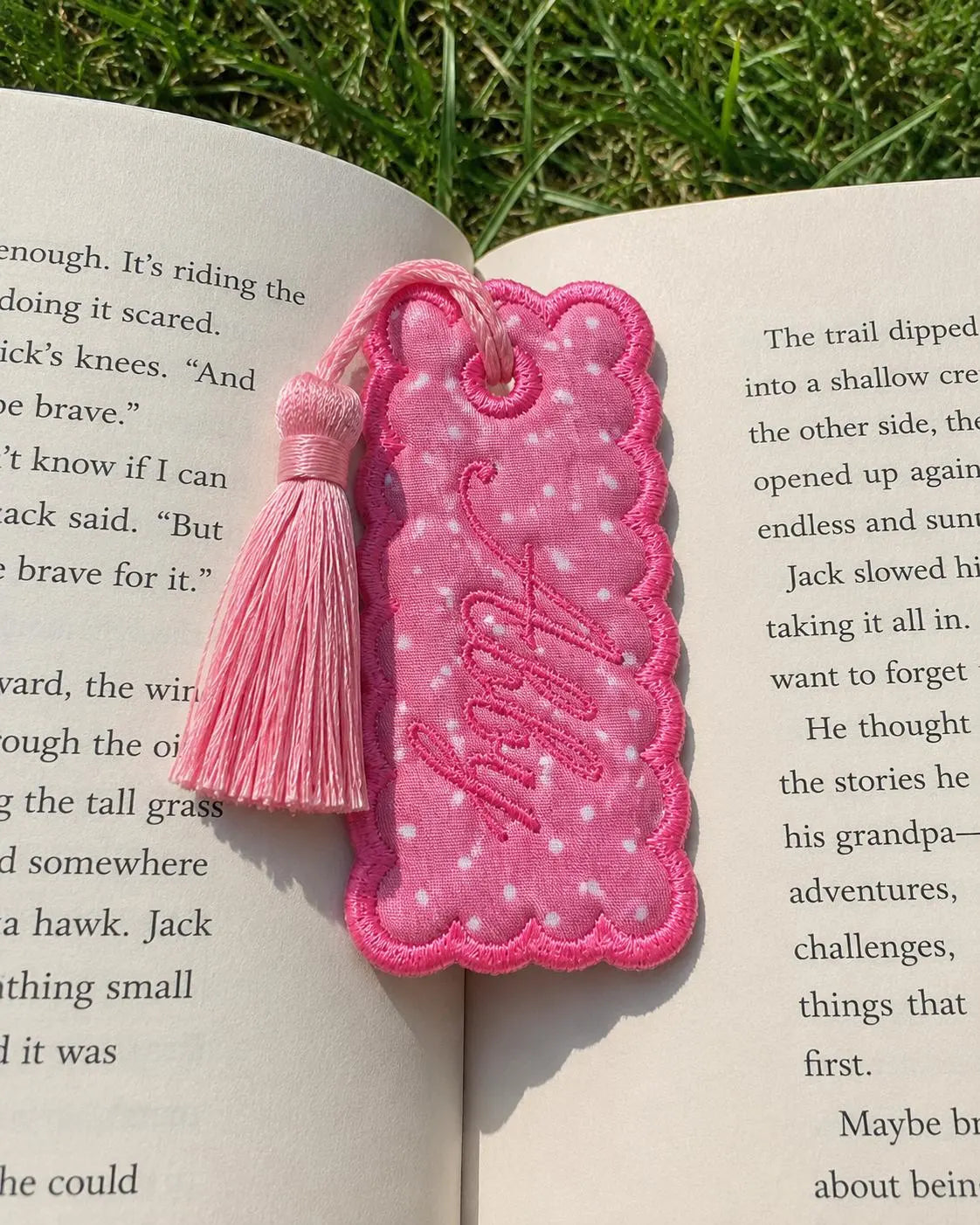 Personalized Embroidered Bookmark with Tassel, Custom Floral and Gingham Fabric Page Holder, Book Club Favor, Reader Birthday Gift