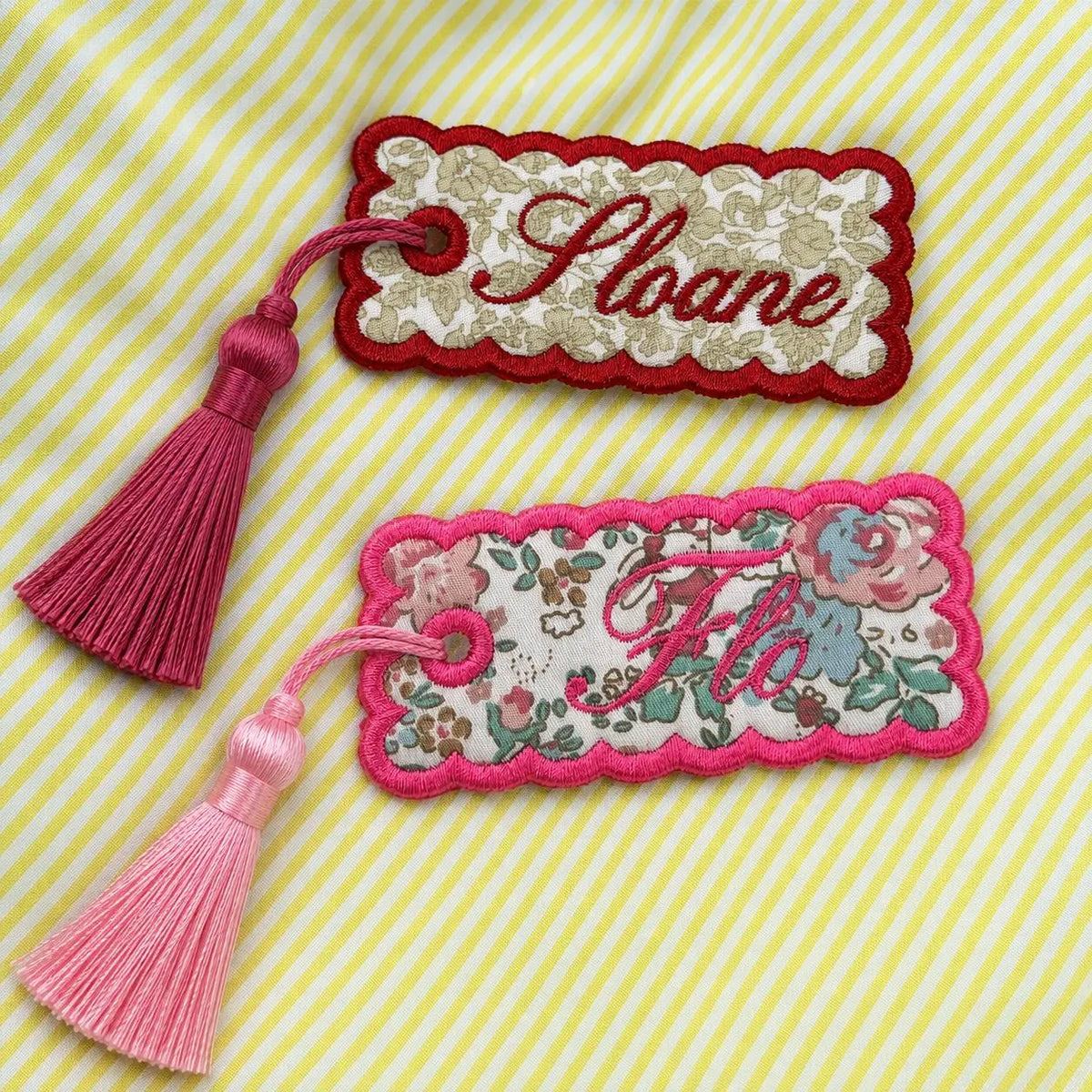 Personalized Embroidered Bookmark with Tassel, Custom Floral and Gingham Fabric Page Holder, Book Club Favor, Reader Birthday Gift