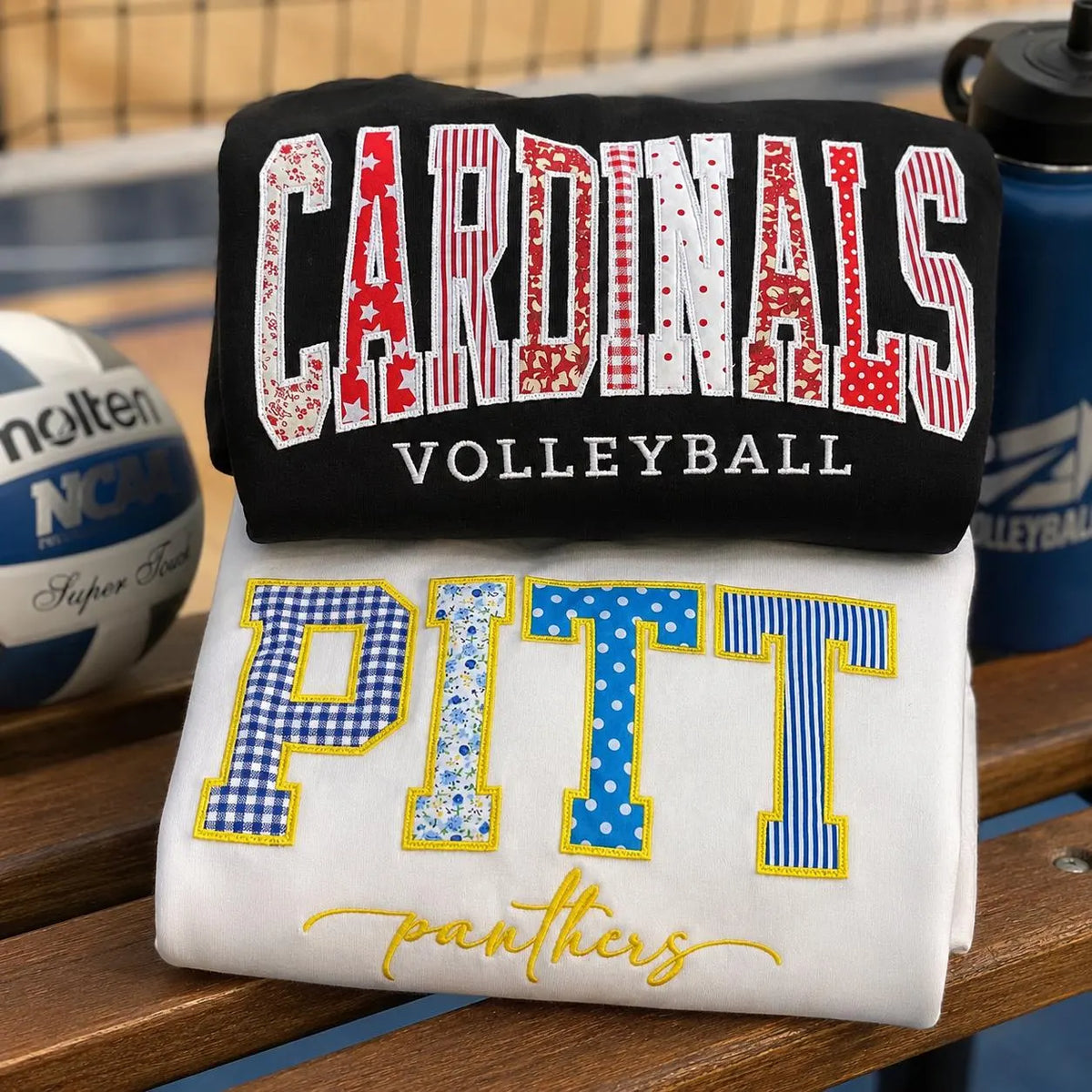 Custom Embroidered Patchwork Applique Sweatshirt, Personalized Football Game Day Crewneck, Tailgate Outfit and Football Fan Gift