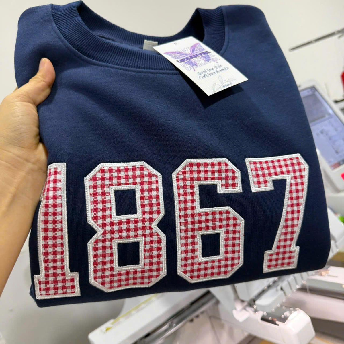 Custom Embroidered Applique Sweatshirt, Personalized Mixed Pattern Varsity Letter Crewneck, Team or Group Pullover Gift