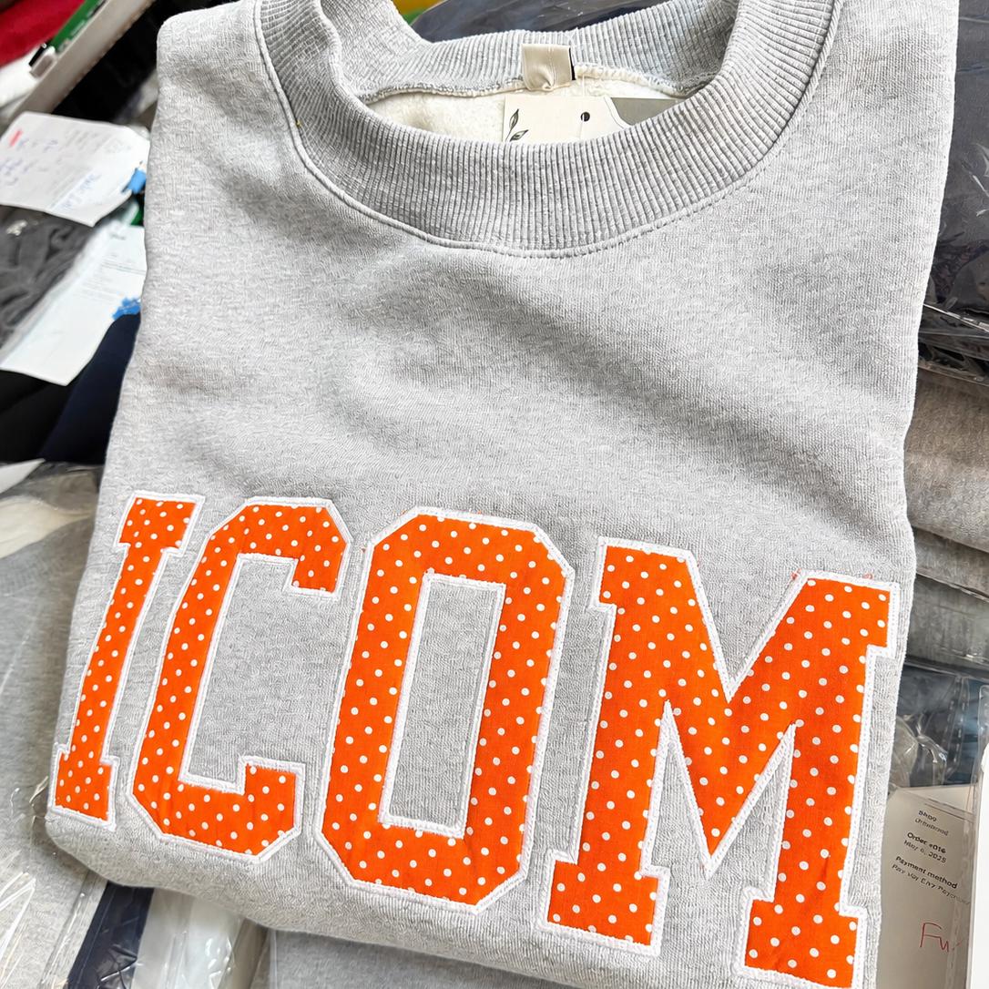Personalized Mascot Sweatshirt, Custom Polka Dot Applique Crewneck, Collegiate Letter Sweater, Team Name Pullover Gift