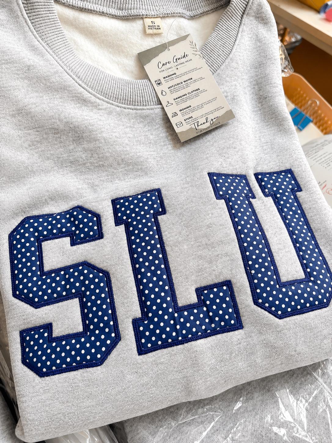 Custom Embroidered Polka Dot Applique Crewneck, Personalized Mascot Sweatshirt,  Collegiate Letter Sweater, Team Name Pullover Merch Gift