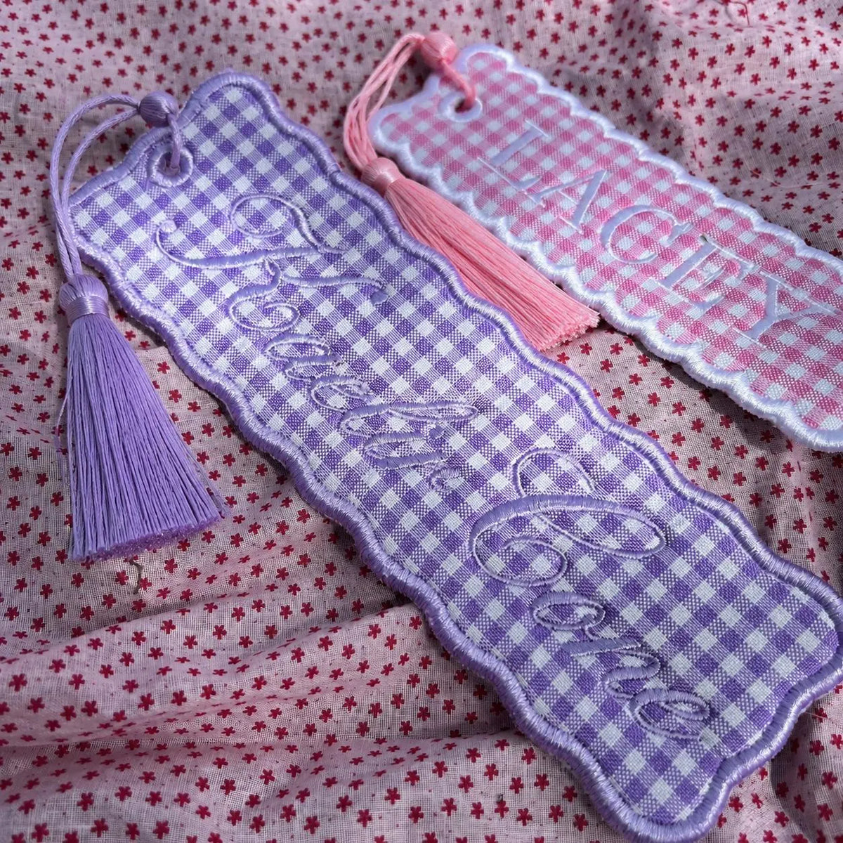 Custom Embroidered Name Page Marker with Tassel, Personalized Gingham Bookmark, Bookish Keepsake for Readers, Teachers and Library Lovers