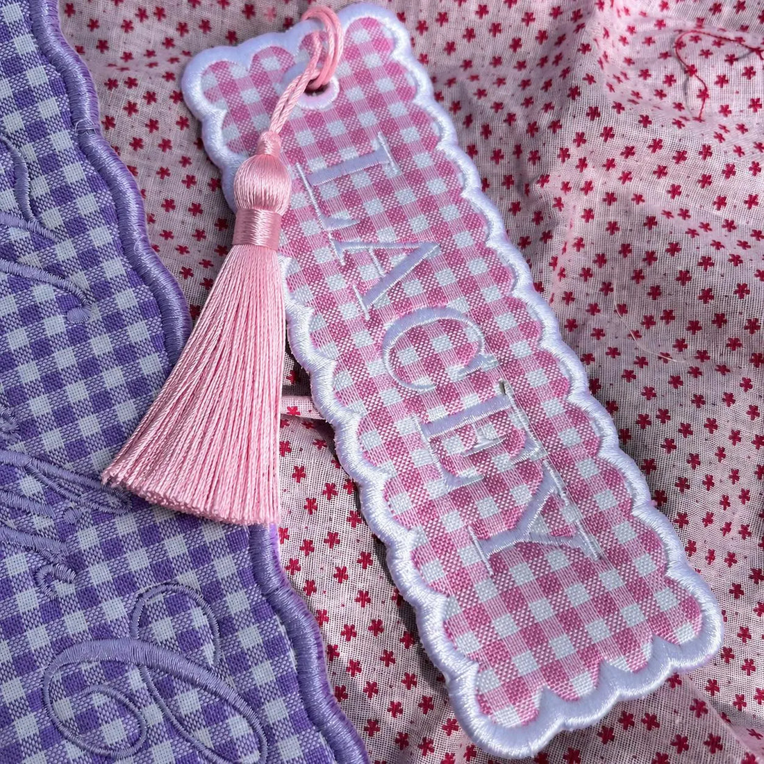 Custom Embroidered Name Page Marker with Tassel, Personalized Gingham Bookmark, Bookish Keepsake for Readers, Teachers and Library Lovers