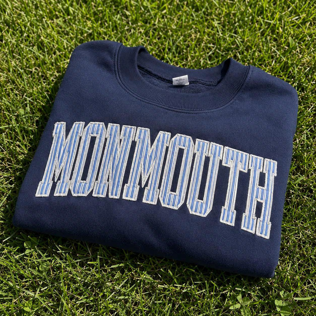 Personalized Embroidered Striped Applique Sweatshirt, Custom College Name Crewneck, Alumni Mascot School Spirit Gift