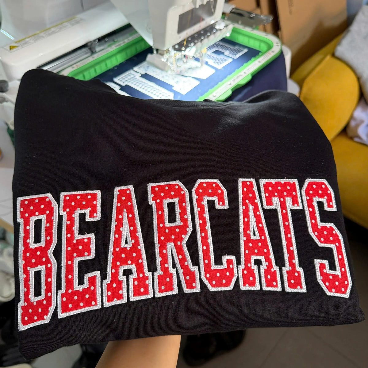 Custom Embroidered Polka Dot Applique Sweatshirt, Personalized College Name Crewneck, Alumni Game Day Campus Spirit Gift