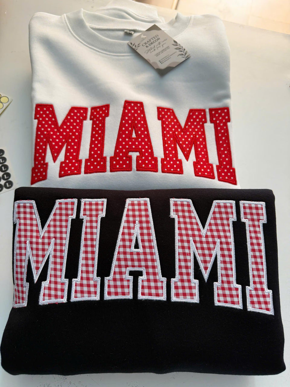 Personalized Embroidered Custom Gingham Polka Dot Applique Sweatshirt, Patchwork Team Name Crewneck, School Spirit Pullover