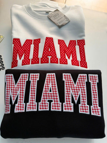 Personalized Embroidered Custom Gingham Polka Dot Applique Sweatshirt, Patchwork Team Name Crewneck, School Spirit Pullover
