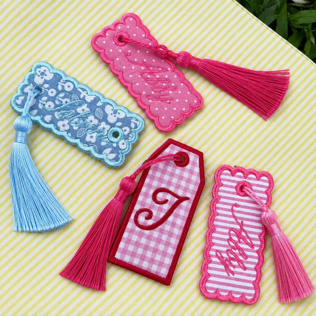 Personalized Embroidered Bookmark with Tassel, Custom Floral and Gingham Fabric Page Holder, Book Club Favor, Reader Birthday Gift
