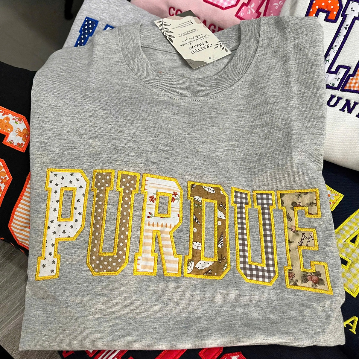 Custom Embroidered Patchwork Applique Sweatshirt, Mixed Fabric Letter Crewneck, Personalized Mascot Pullover, School Team Merch Gift