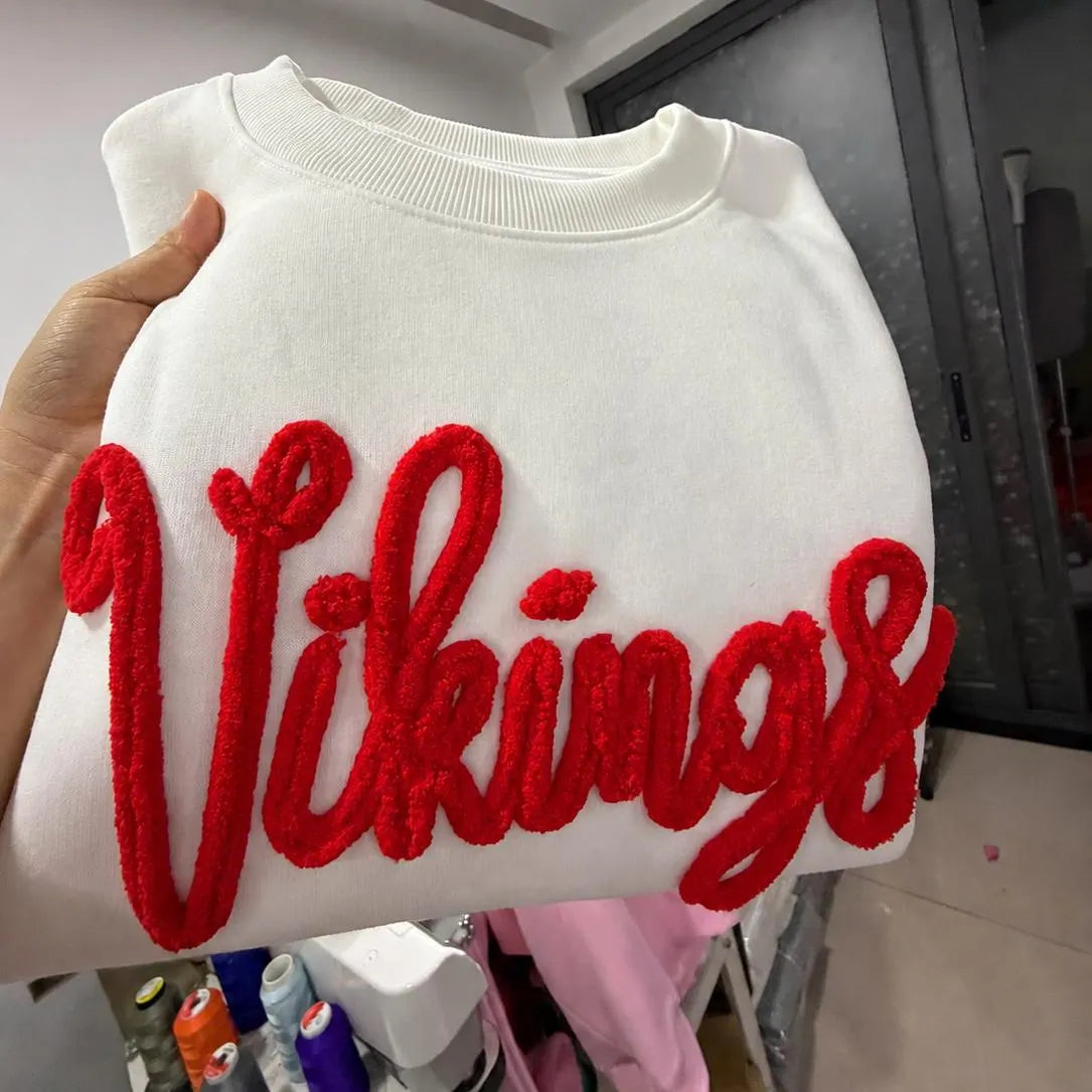 Custom Embroidered Chenille Sideline Sweatshirt, Personalized Mascot Script Crewneck, Team Color Spirit Squad Game Day Gift
