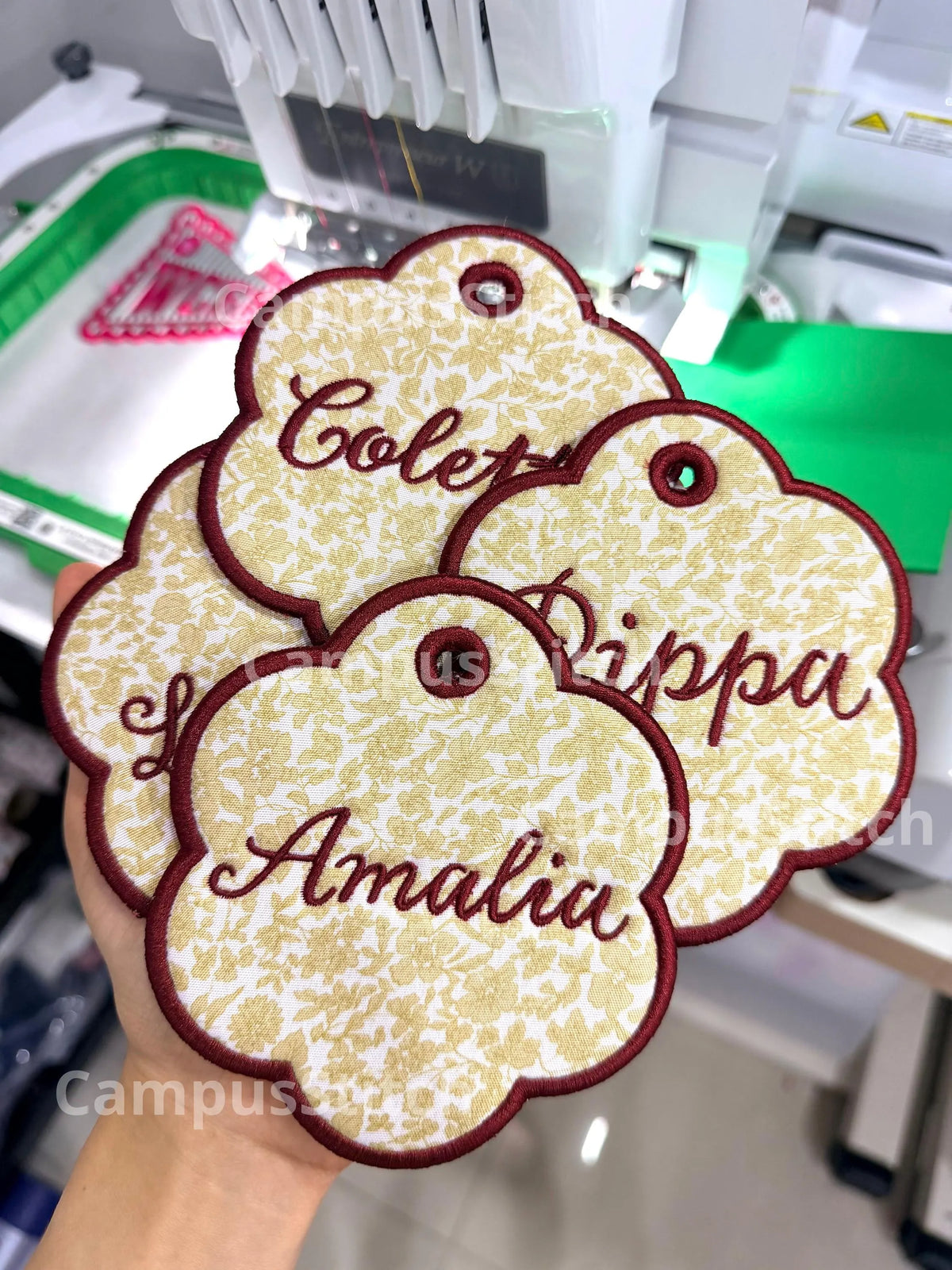 Personalized Embroidered Flower Charm, Custom Name Bag Tag, Floral Backpack Charm, Luggage Tag, Gift for Her