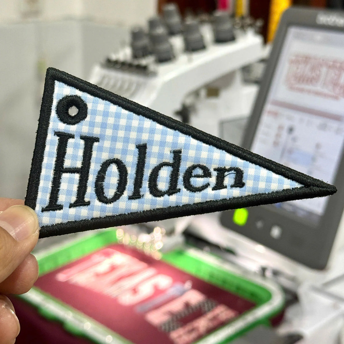 Personalized Youth Group Bag Tag, Custom Embroidered Name Pennant, Gingham Church Camp Accessory, VBS Gift, Retreat and Ministry Favor