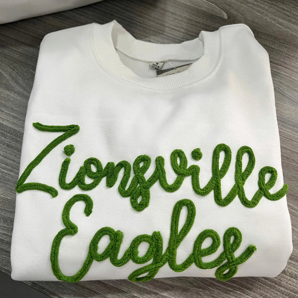 Custom Embroidered Chenille Sideline Sweatshirt, Personalized Mascot Script Crewneck, Team Color Spirit Squad Game Day Gift
